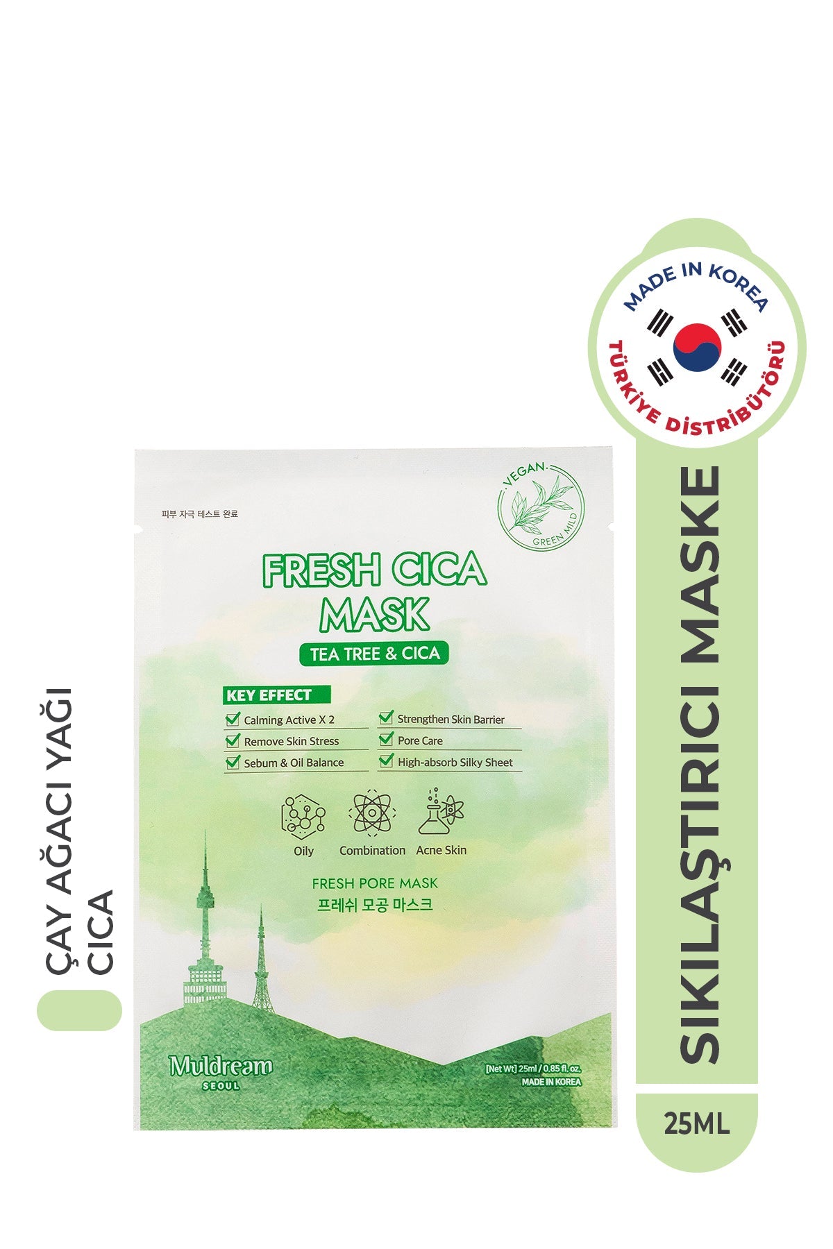 Fresh Cica Mask Kağıt Yüz Maskesi Gözenek Sıkılaştırıcı Çay Ağacı Yağı Sebum Dengeleyici Kore 25ml MULDREAM
