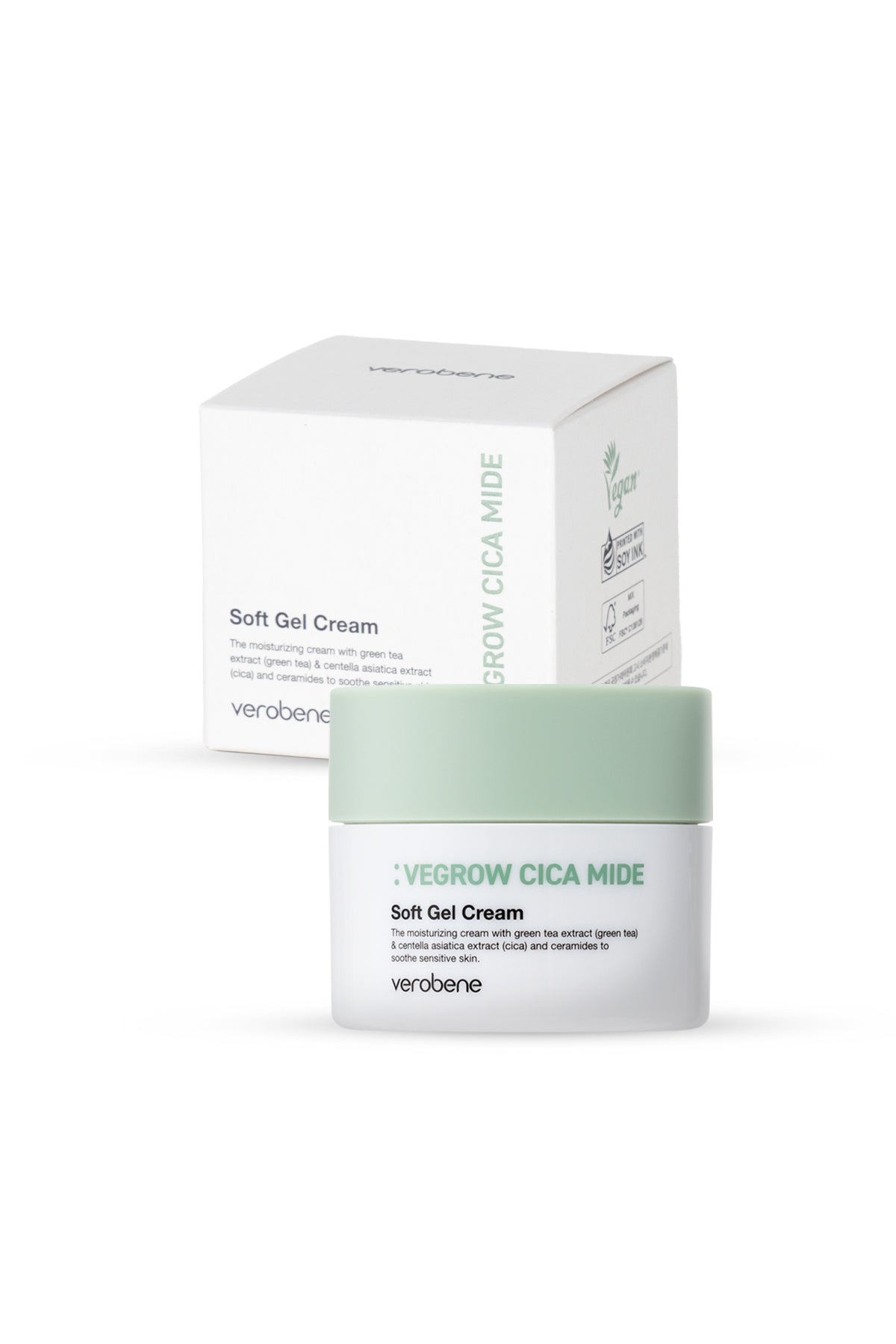 Vegrow Cica Mide Soft Gel Cream Nemlendirici Yatıştırıcı Vegan Yeşil Çay Özlü Jel Krem Kore 50ml