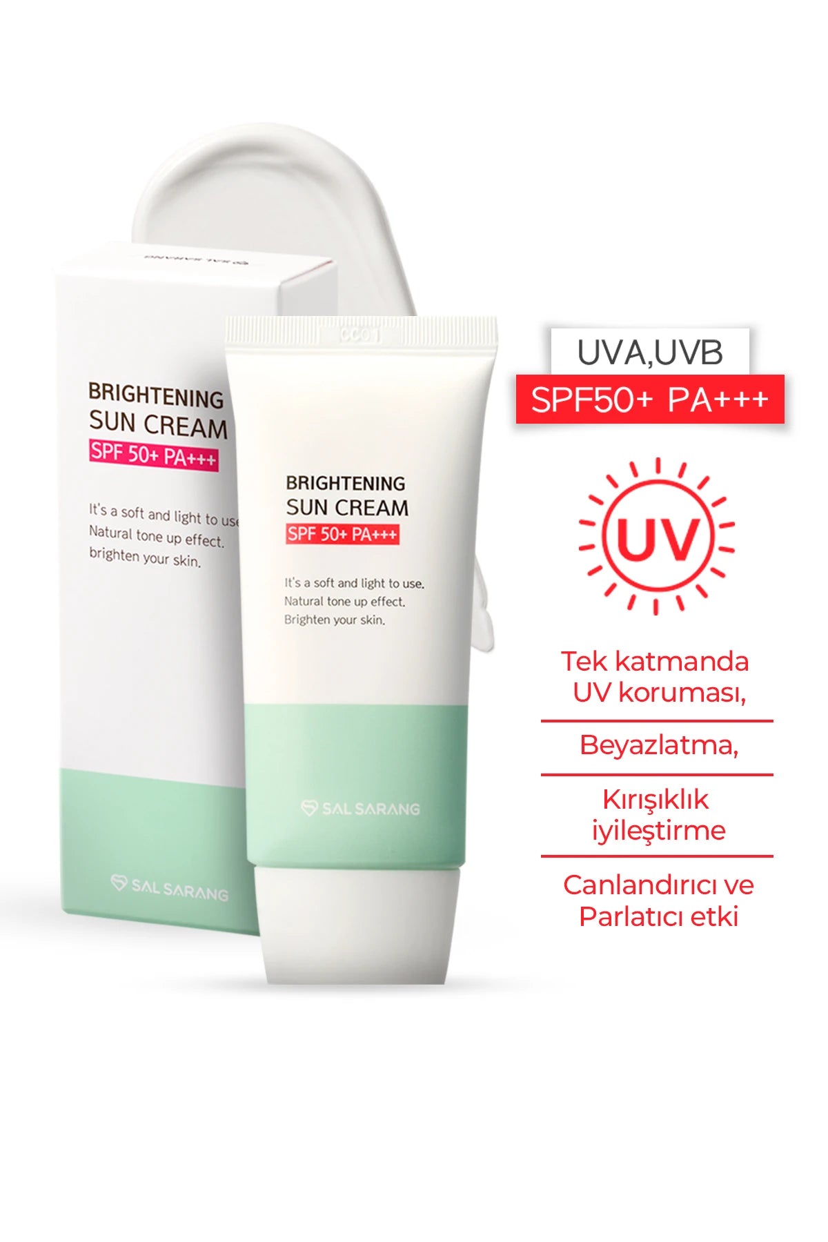 Salsarang Brightening Sun Cream SPF50+ PA+++ Güneş Kremi Aydınlatıcı Eşitleyici Yüksek Koruma Kore 40ml